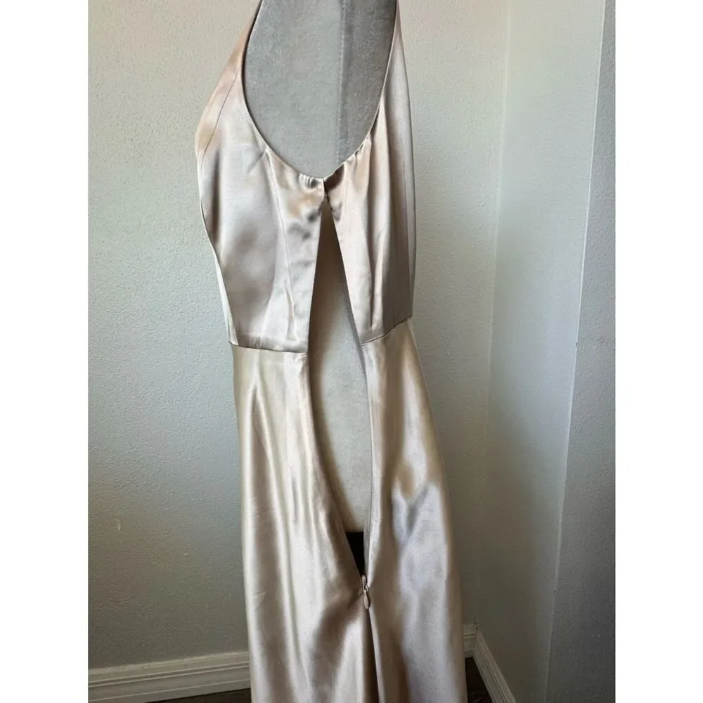 J. Crew One-Shoulder Satin Dress in Champagne Blush 100% Silk SZ 10
